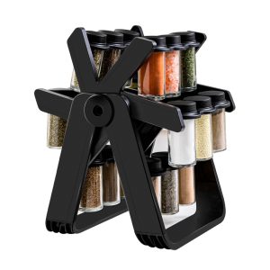 Finest-Promoting Multifunctional Rotating Spice Rack with 18 Glass Jars – Revolving Bottle Organizer for Kitchen Seasoning Group